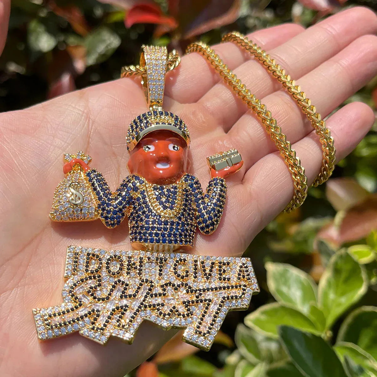 Iced Out "SHIT" Cartoon Letter Pendant | Men's Real Copper CZ Necklace - CaratixJewelry