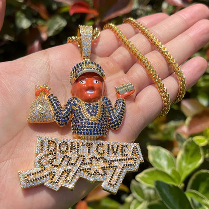 Iced Out "SHIT" Cartoon Letter Pendant | Men's Real Copper CZ Necklace - CaratixJewelry