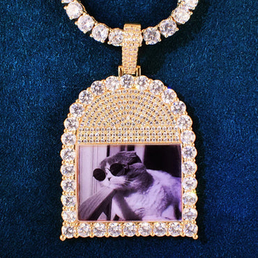 Custom Photo Pendant Necklace | Solid CZ Iced Out Hip Hop DIY Picture Jewelry - CaratixJewelry