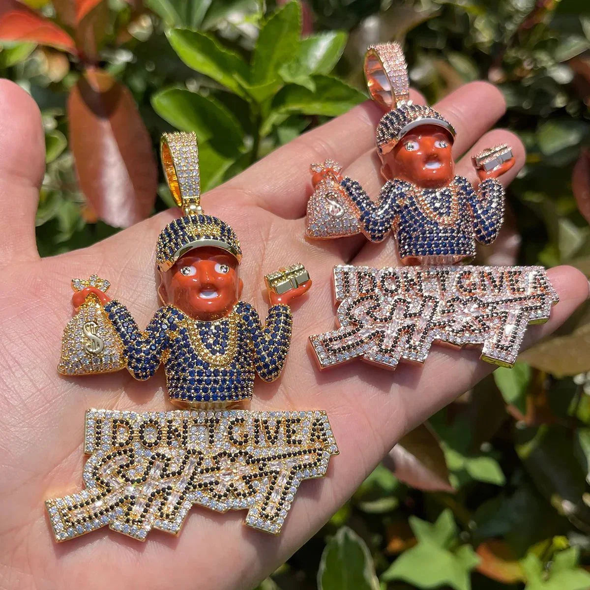 Iced Out "SHIT" Cartoon Letter Pendant | Men's Real Copper CZ Necklace - CaratixJewelry