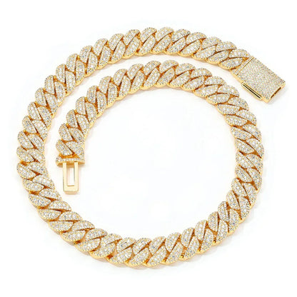 14mm Moissanite Cuban Link Chain with Flip-Lock Clasp – Custom S925 Sterling Silver Iced-Out Hip Hop Men’s Luxury Streetwear Necklace - CaratixJewelry