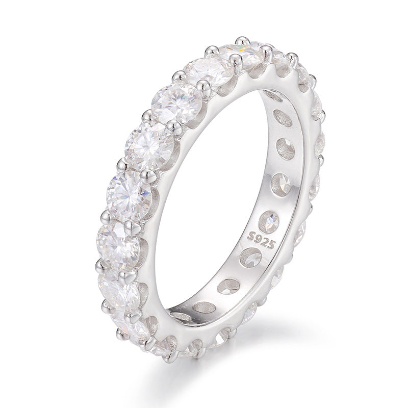 S925 Sterling Silver Single-Row 4.0mm Moissanite Ring – Premium Couple Eternity Band