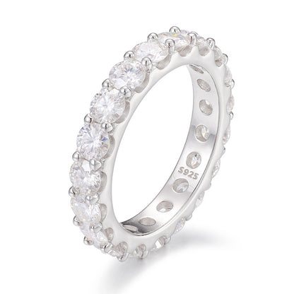S925 Sterling Silver Single-Row 4.0mm Moissanite Ring – Premium Couple Eternity Band