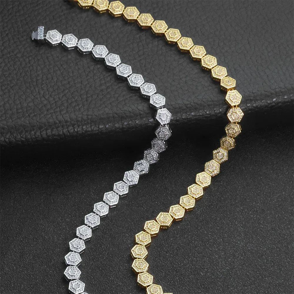 Custom 8.5mm Hexagon Geometric Baguette Chain | Unique Gold Chain for Rapper | Caratix - CaratixJewelry