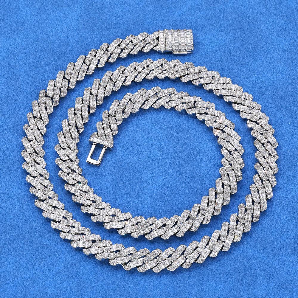 Custom 10mm Rhombus Baguette Cuban Link Bracelet - CaratixJewelry