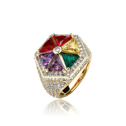 Candy Colored Hexagon Ring | Colorful Zirconia Windmill Band | Caratix