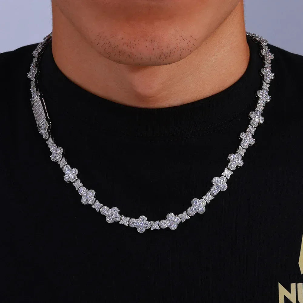 10mm Star & Cross Moissanite Necklace – S925 Sterling Silver Iced-Out Women’s Luxury Hip Hop Streetwear Jewelry - CaratixJewelry