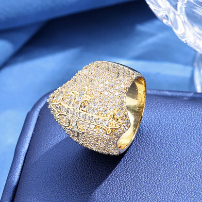 Men's Iced Out Cross Ring | Vintage Luxury Micro-Pave Signet | Caratix