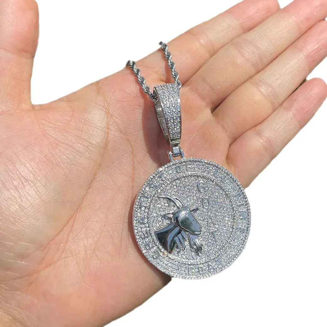 Iced Out "G.O.A.T." Pendant | Men's Real Copper CZ Goat Head Necklace - CaratixJewelry