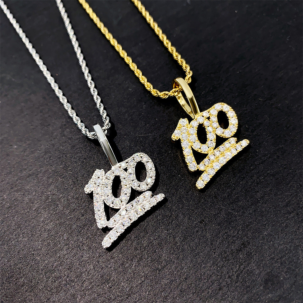 Iced Out 100 Number Pendant | Men's Gold Plated Hip Hop 100 Charm | Caratix