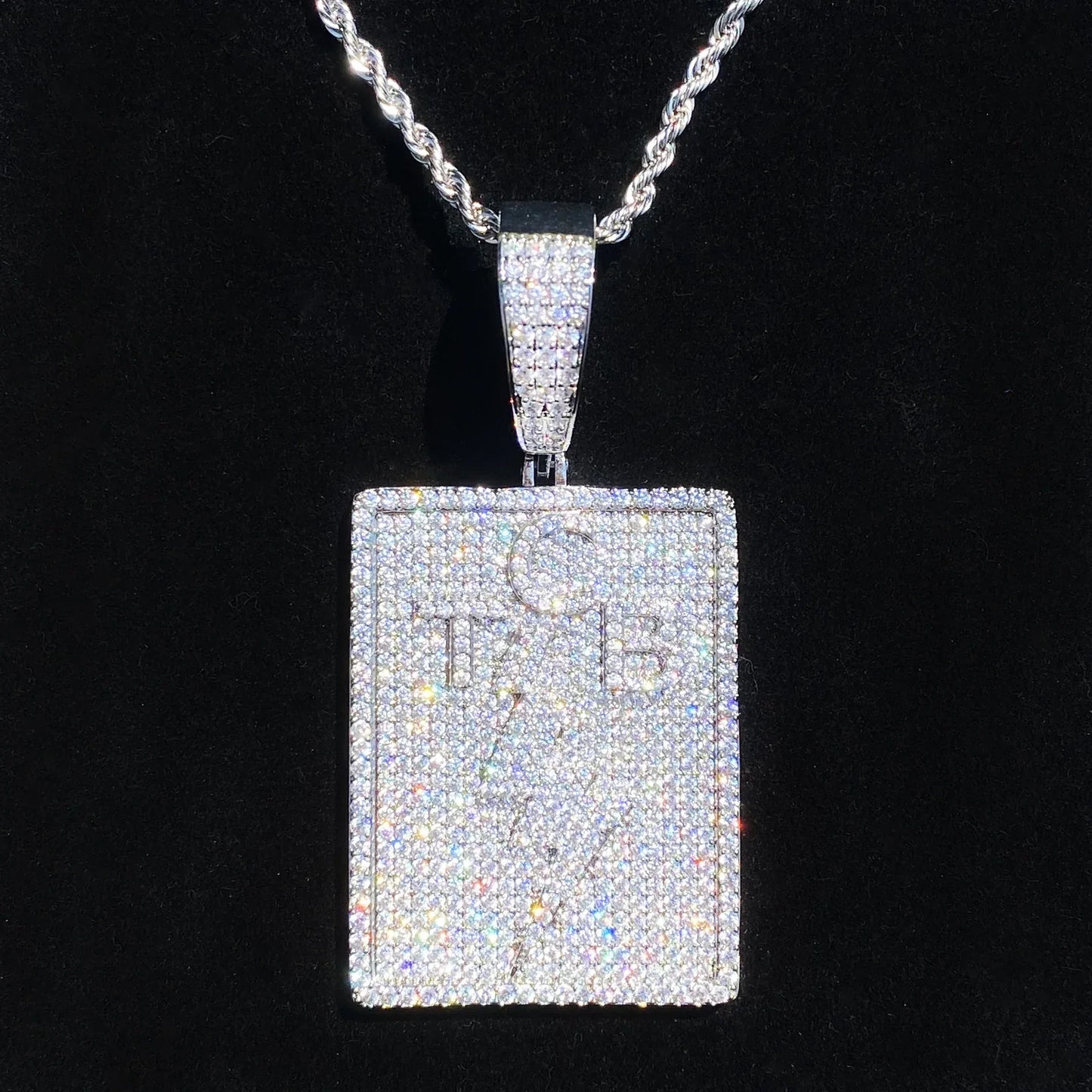 Iced Out TCB Lightning Bolt Dog Tag | Men's "Taking Care of Business" Necklace - CaratixJewelry