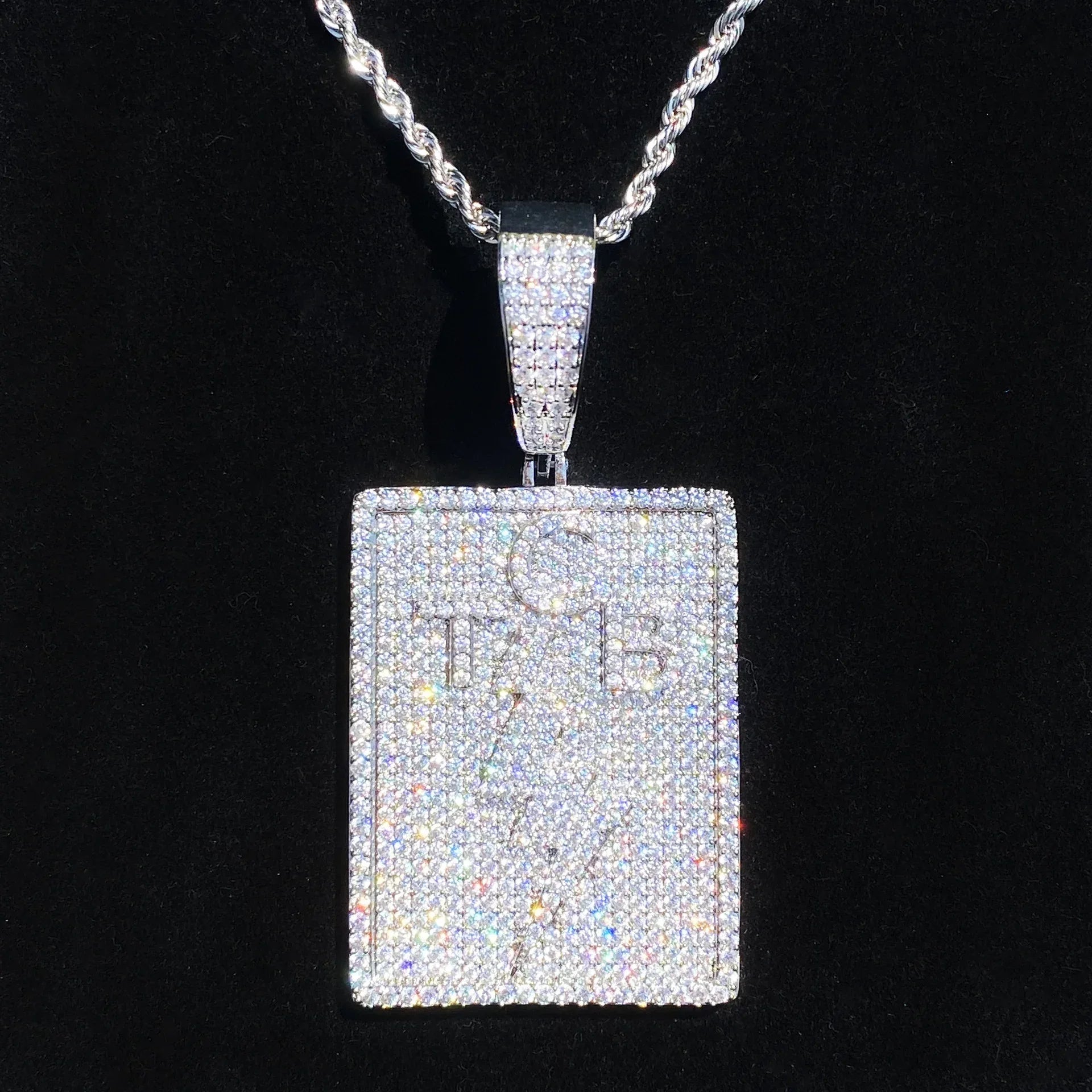Iced Out TCB Lightning Bolt Dog Tag | Men's "Taking Care of Business" Necklace - CaratixJewelry