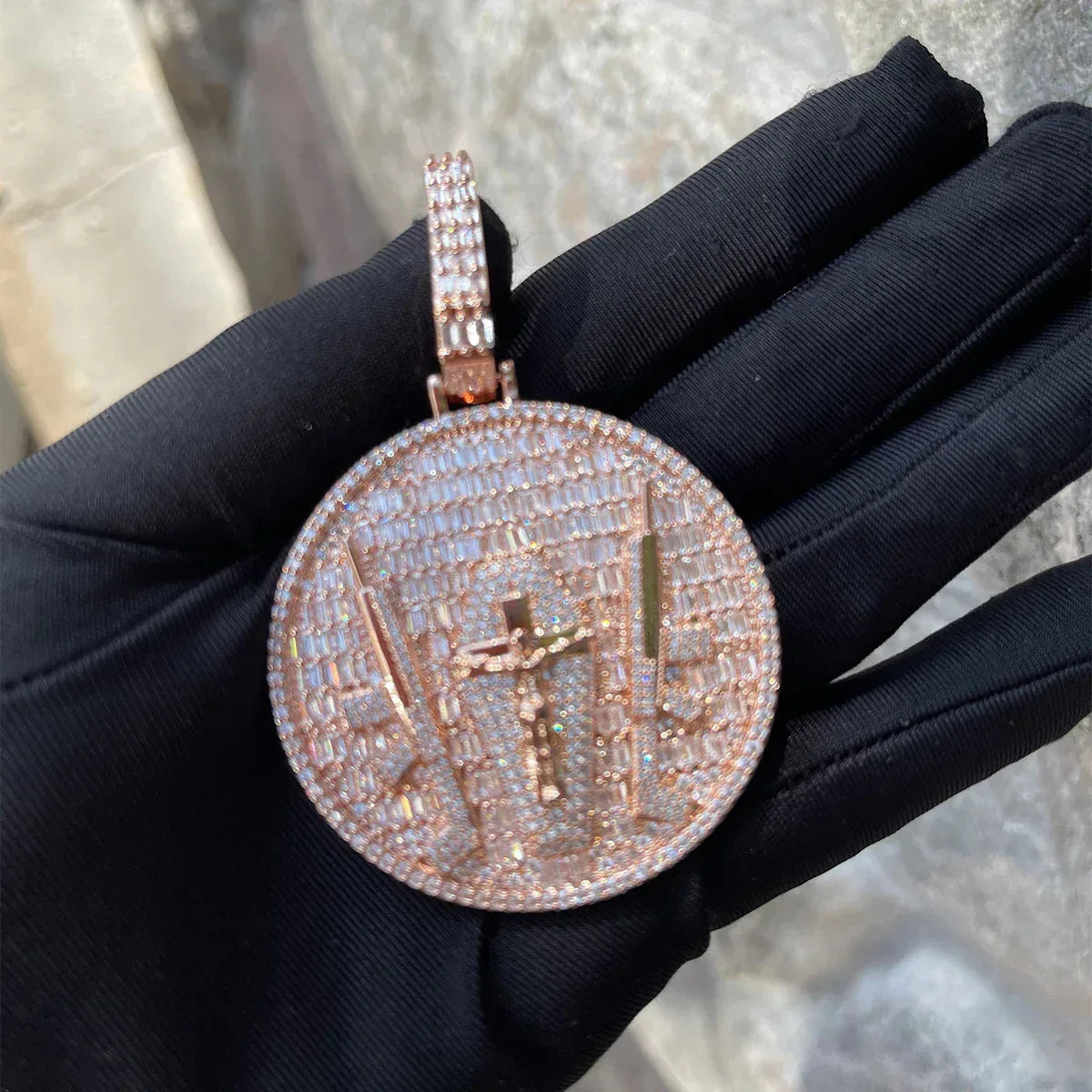 Iced Out "Jesus with AK" Medallion Pendant | Men's Real Copper CZ Necklace - CaratixJewelry