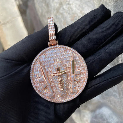 Iced Out "Jesus with AK" Medallion Pendant | Men's Real Copper CZ Necklace - CaratixJewelry