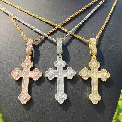 Iced Out "Cloud Cross" Pendant | Men's Real Copper CZ Necklace - CaratixJewelry