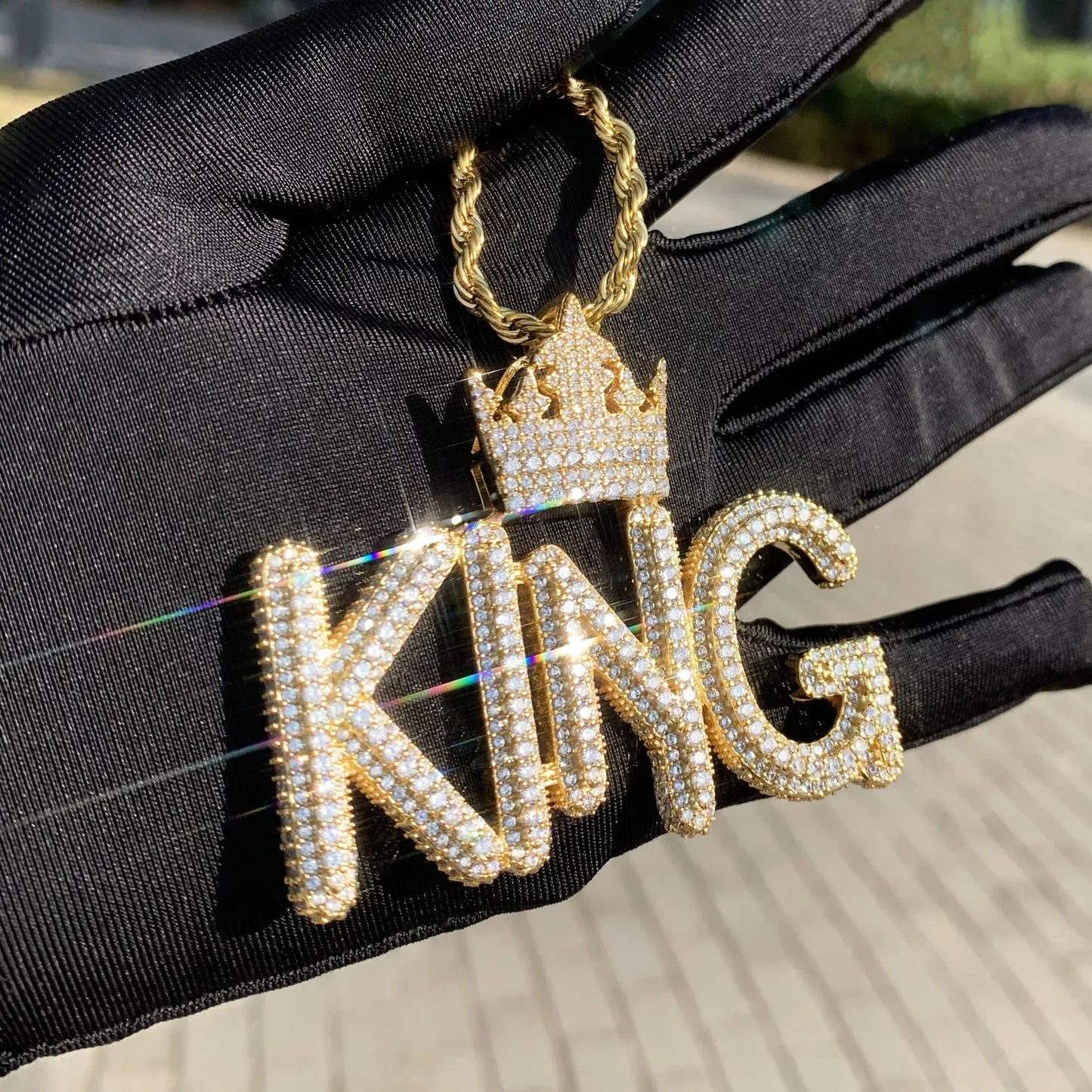 KING Letter Pendant Necklace | Iced Out Hip Hop Streetwear Jewelry - CaratixJewelry