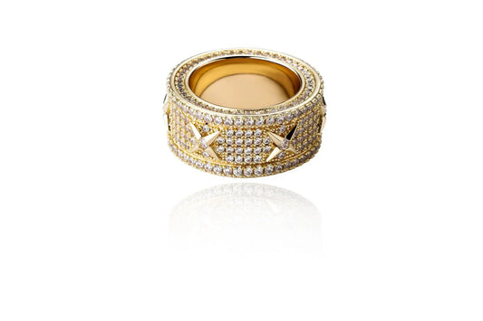 Men's Iced Out X-Motif Wide Band | Elevated Cross Decal Ring | Caratix