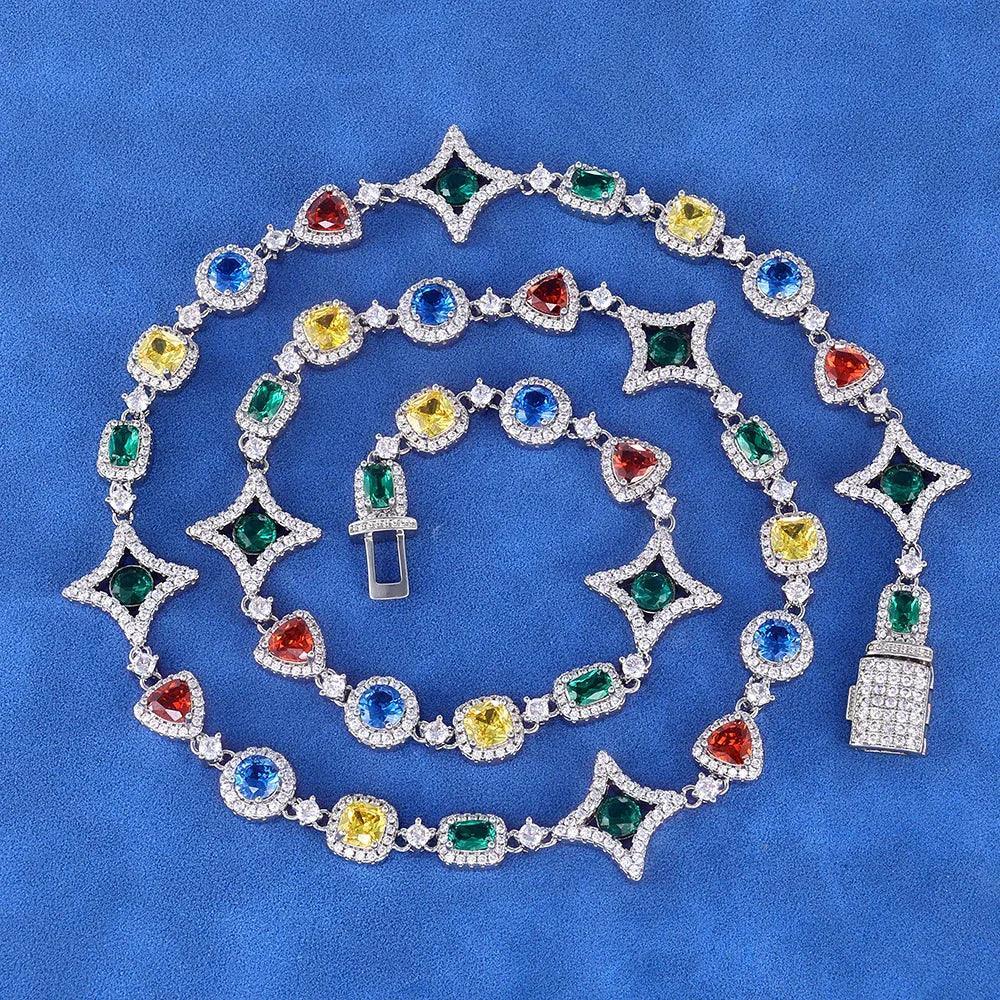 Geometric Colored Gemstone Zircon Necklace Hip Hop Jewelry for Men & Women | Caratix Jewelry - CaratixJewelry