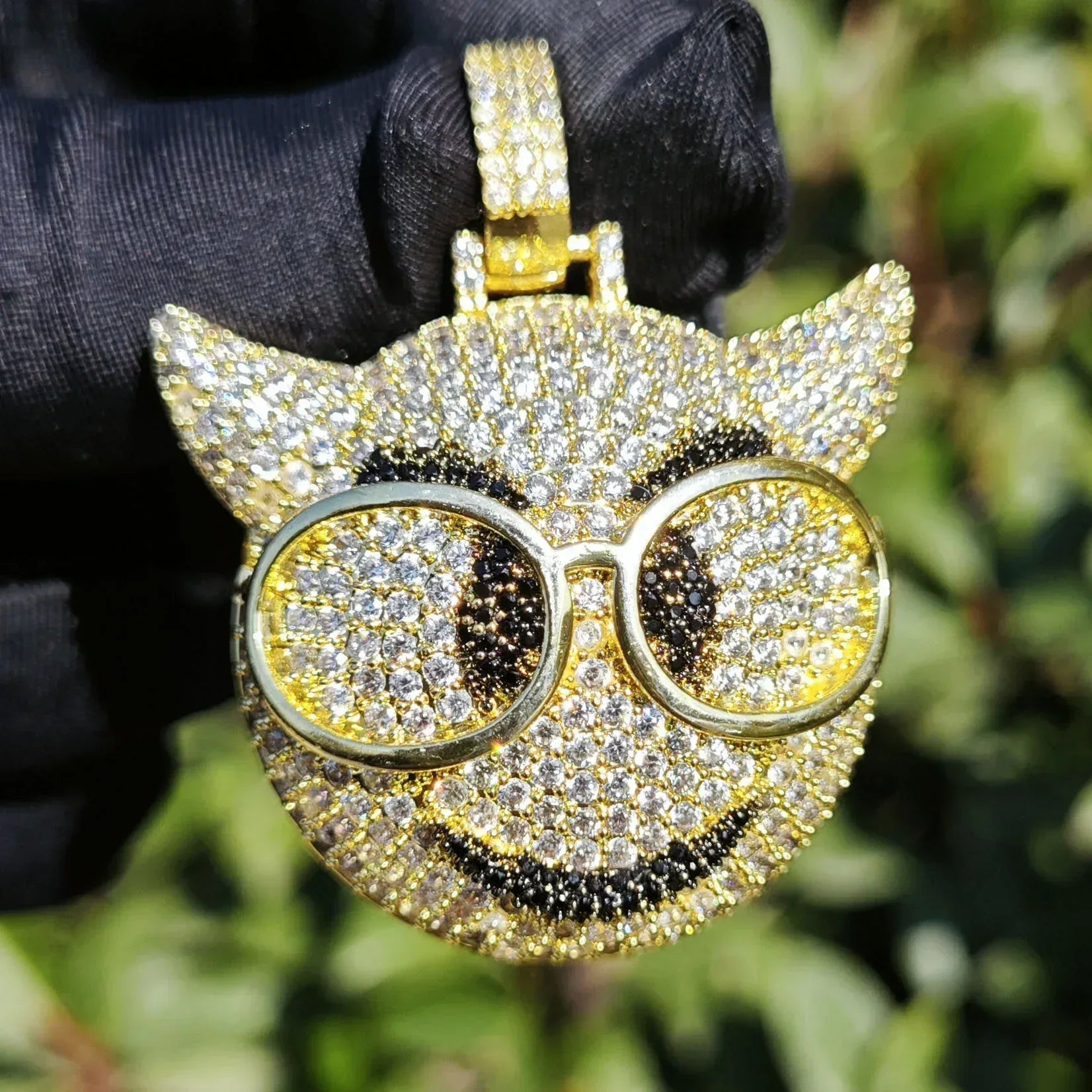 Four-Eyed Cartoon Pendant Necklace | CZ Iced Out Hip Hop Men’s Streetwear Jewelry - CaratixJewelry