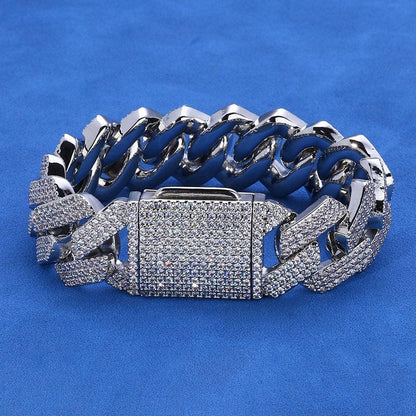 20mm Flip Clasp Triple Row Zircon Cuban Link Bracelet - CaratixJewelry