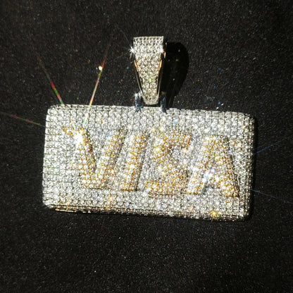 Iced Out VISA Credit Card Pendant Necklace – Hip Hop Double-Layer CZ Dog Tag Jewelry - CaratixJewelry