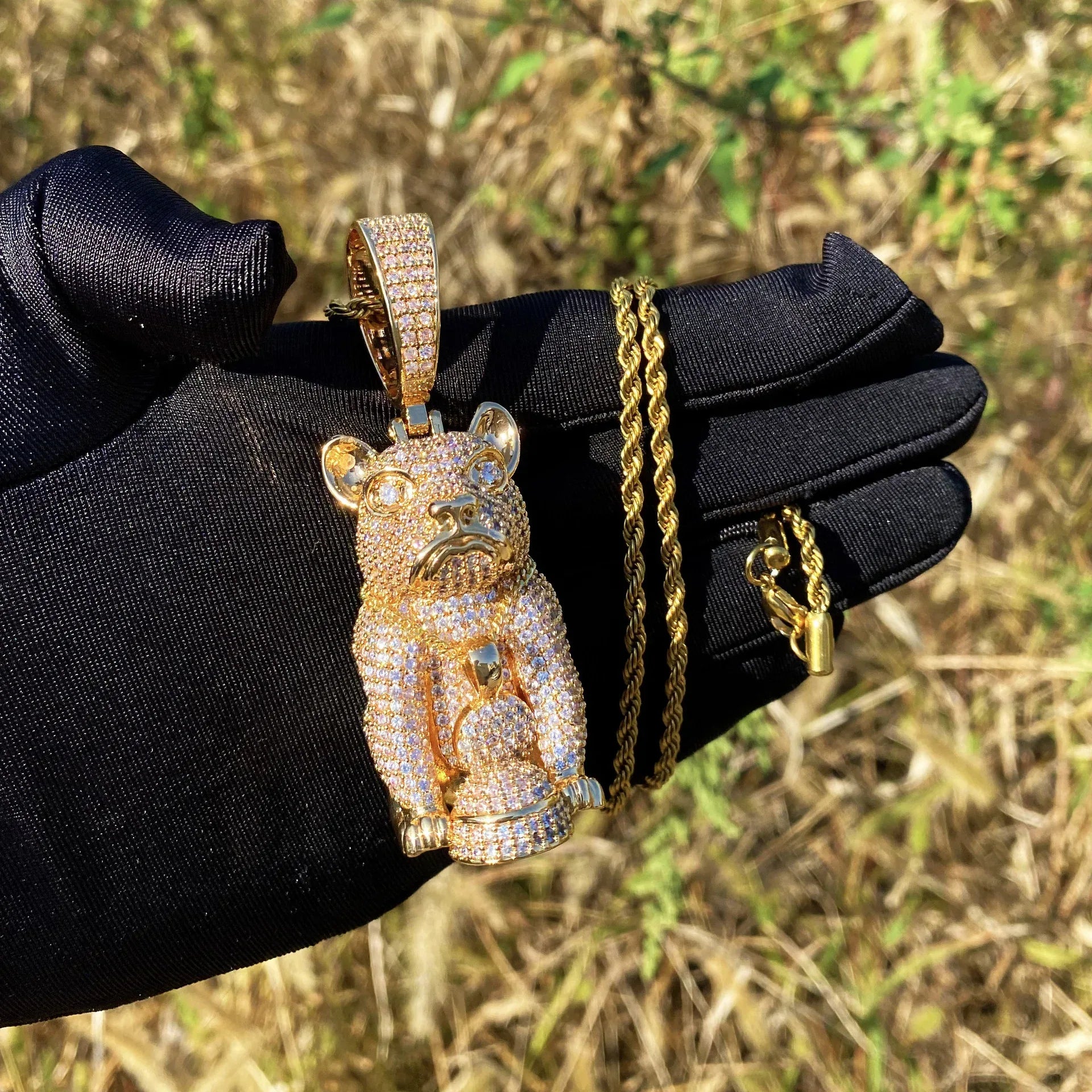 Men's & Women's Bulldog Necklace | Premium Copper CZ High-End Animal Jewelry - CaratixJewelry