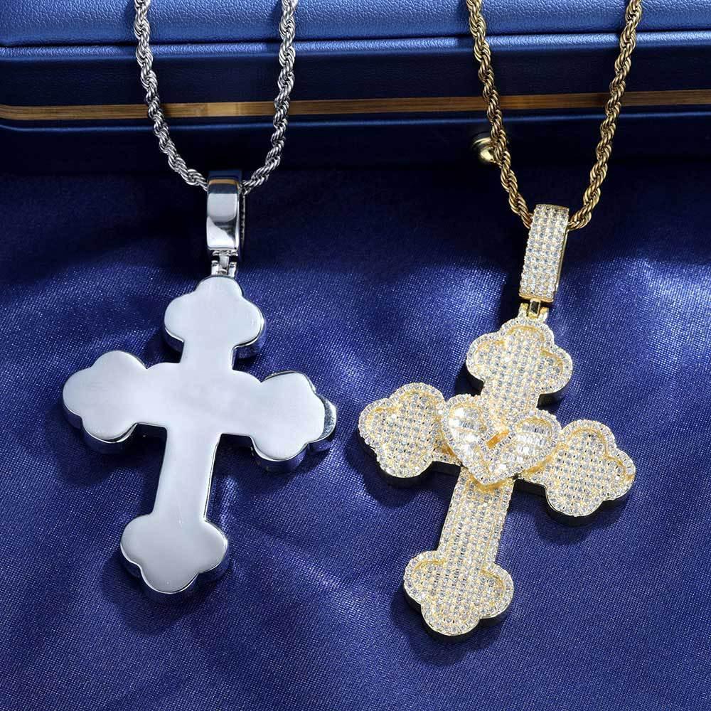Broken Heart Cross S925 Silver Moissanite Rapper Chain Necklace | Caratix Jewelry - CaratixJewelry