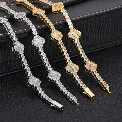 Men's Spring-Clasp Clover Tennis Chain | 5A Zircon Iced Out Necklace | Premium Gold Chain Rapper Style | Caratix - CaratixJewelry