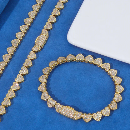 Custom 8mm Heart-Link Bracelet | Secure Fold-over Clasp | Gold Chain Style for Rapper | Caratix - CaratixJewelry