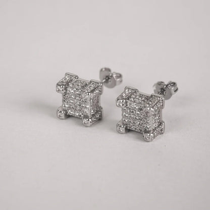 Iced Out Hip Hop Studs - Square & Round CZ Earrings for Men
