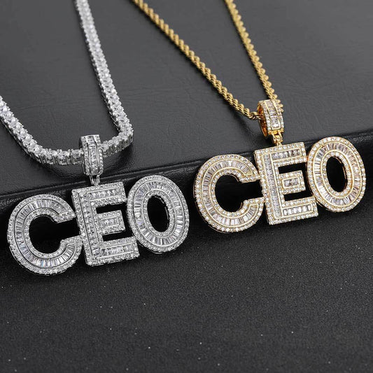 Large Iced-Out Letter and Number Pendant Necklace with Micro-Pave Zircon for Men | Creative Hip Hop Jewelry | Caratix Jewelry - CaratixJewelry
