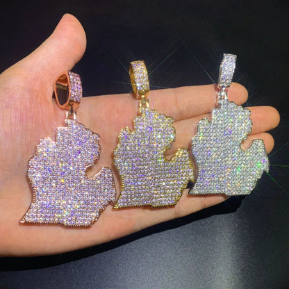 Iced Out North America Map Pendant Necklace – Hip Hop CZ Copper Jewelry - CaratixJewelry