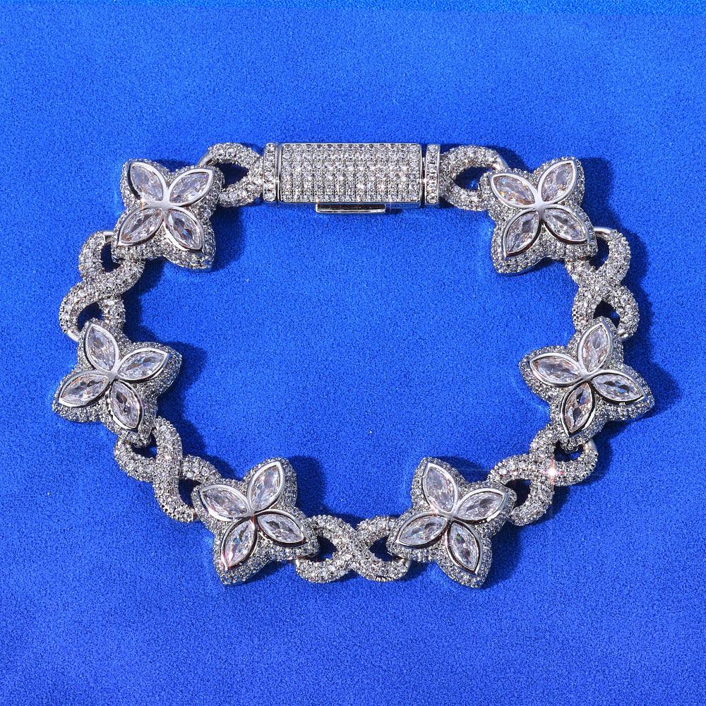 8mm S925 Sterling Silver Moissanite Infinity 8 Cuban Bracelet | VVS Moissanite Clover Link | Luxury Gold Chain Rapper Style | Caratix - CaratixJewelry