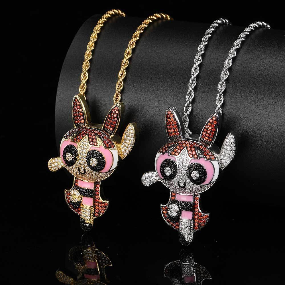Cartoon Powerpuff Girls Pendant Necklace with Copper Frame and Zircon Stones for Men | Caratix Jewelry - CaratixJewelry