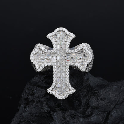 Baguette Moissanite Cross Ring S925 Hip Hop Band | Caratix