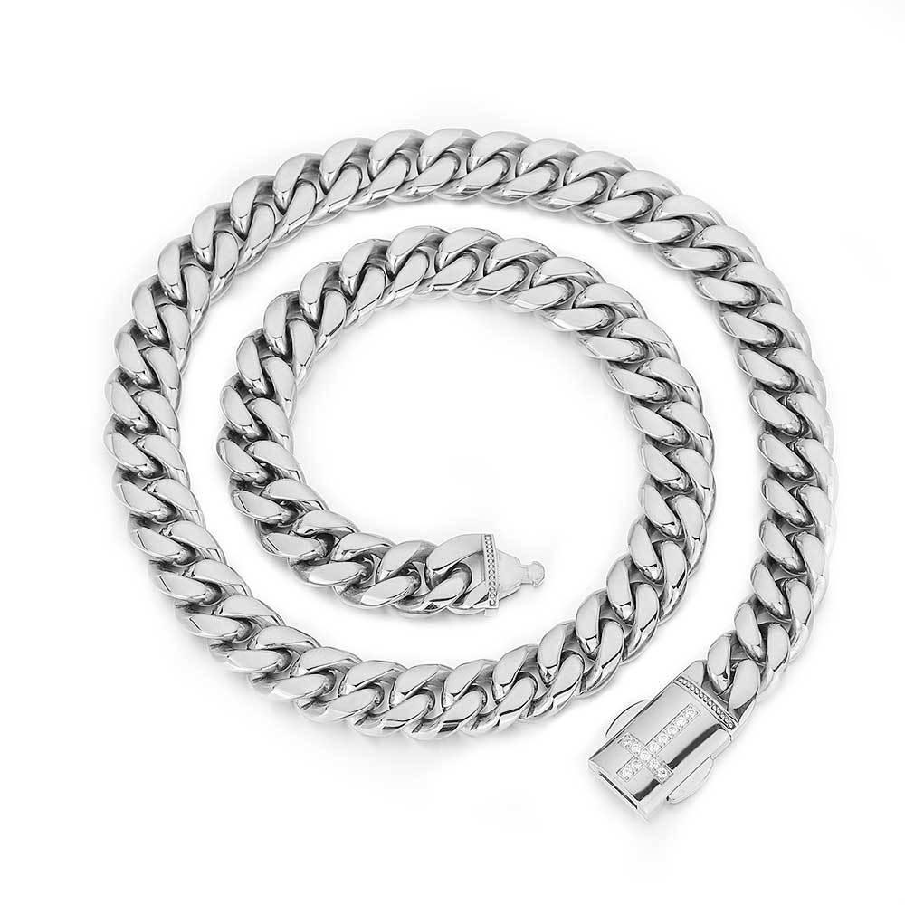 Iced Out Cuban Chain Necklace Stainless Steel Titanium Hip Hop Jewelry for Men | Caratix Jewelry - CaratixJewelry