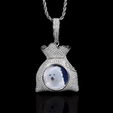 Custom Photo Pendant Hip Hop Necklace with Micro-Pave Zircon and DIY Money Bag Frame | Caratix Jewelry - CaratixJewelry