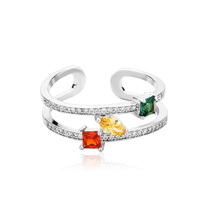 Colorful Gemstone Adjustable Ring | Unisex Open-Band Iced Out Jewelry | Caratix