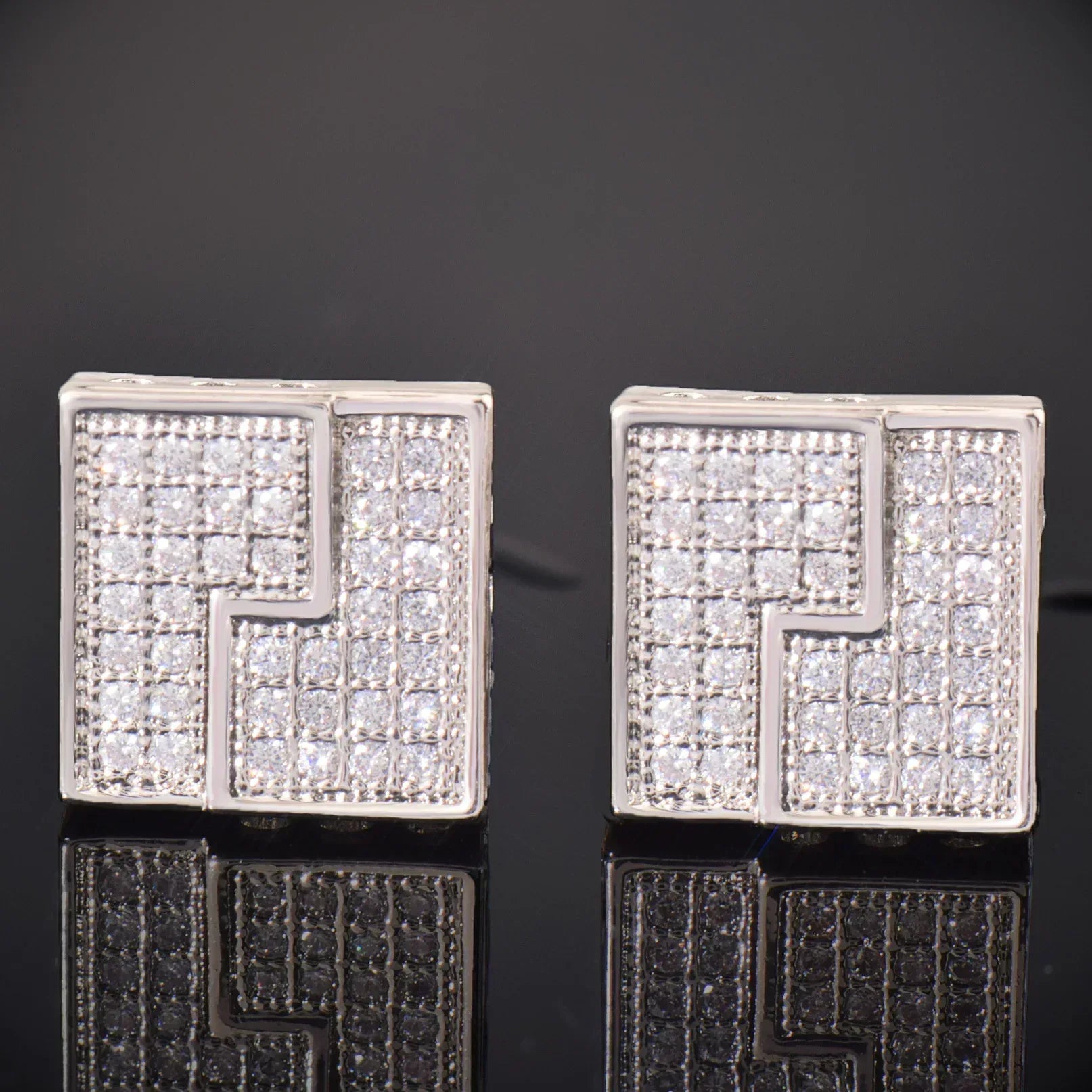 Zircon Square Stud Earrings with Zigzag Design | Retro Hip Hop Jewelry | Caratix Jewelry - CaratixJewelry