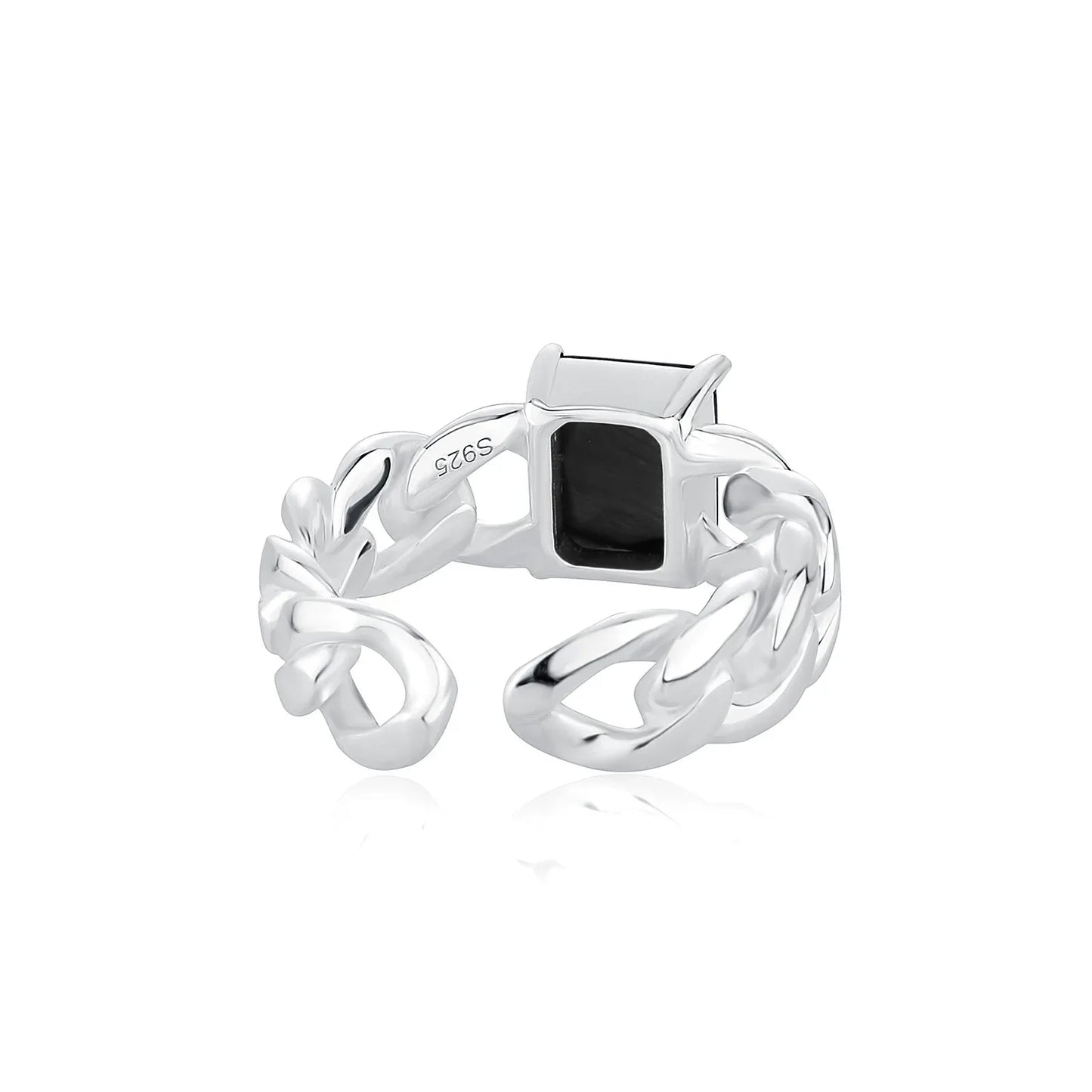 S925 Sterling Silver Square Crystal Ring | Natural Gemstone Open Band | Caratix