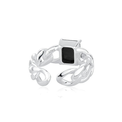 S925 Sterling Silver Square Crystal Ring | Natural Gemstone Open Band | Caratix