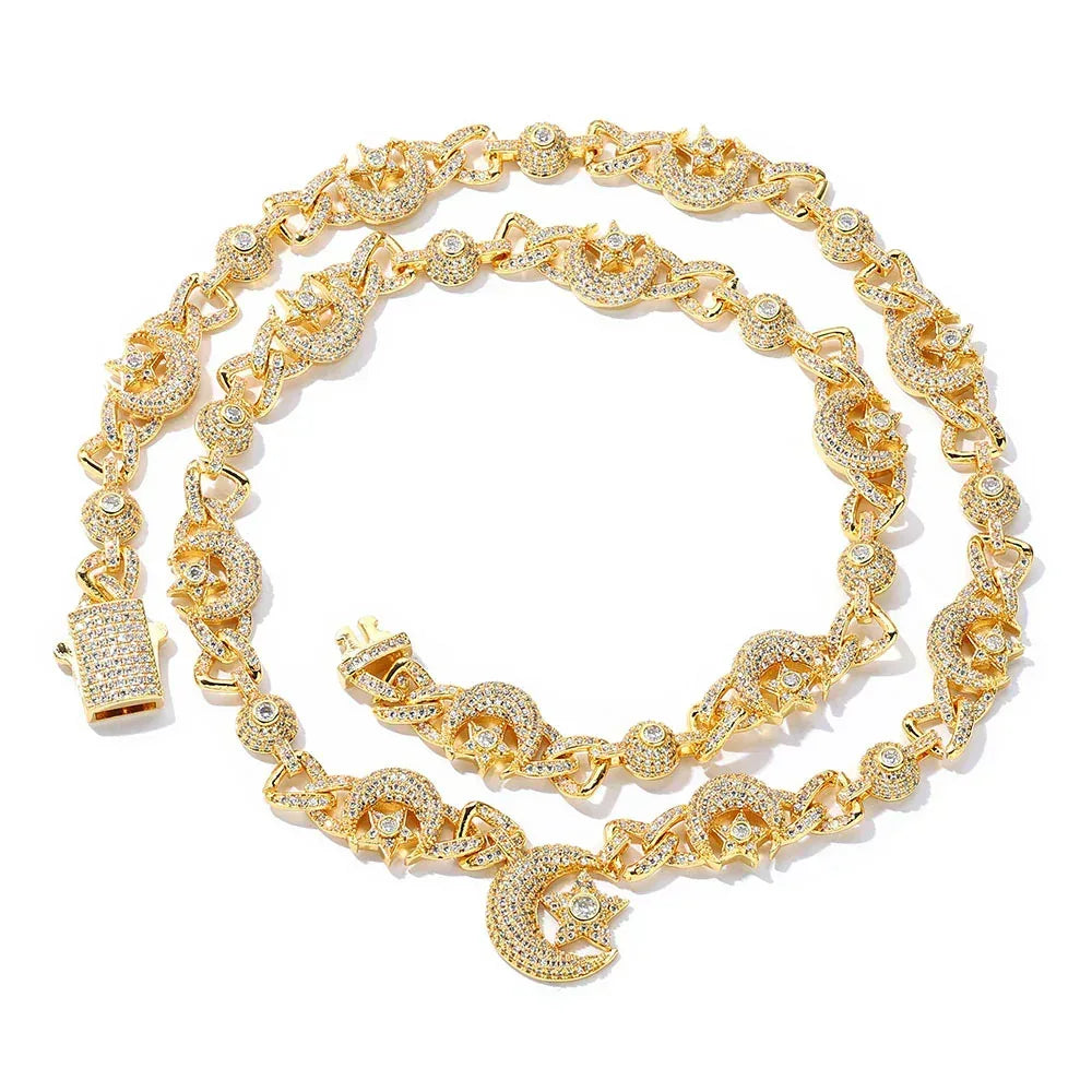 Custom 10mm Moon Star Necklace Gold Chain for Rapper | Caratix Jewelry - CaratixJewelry
