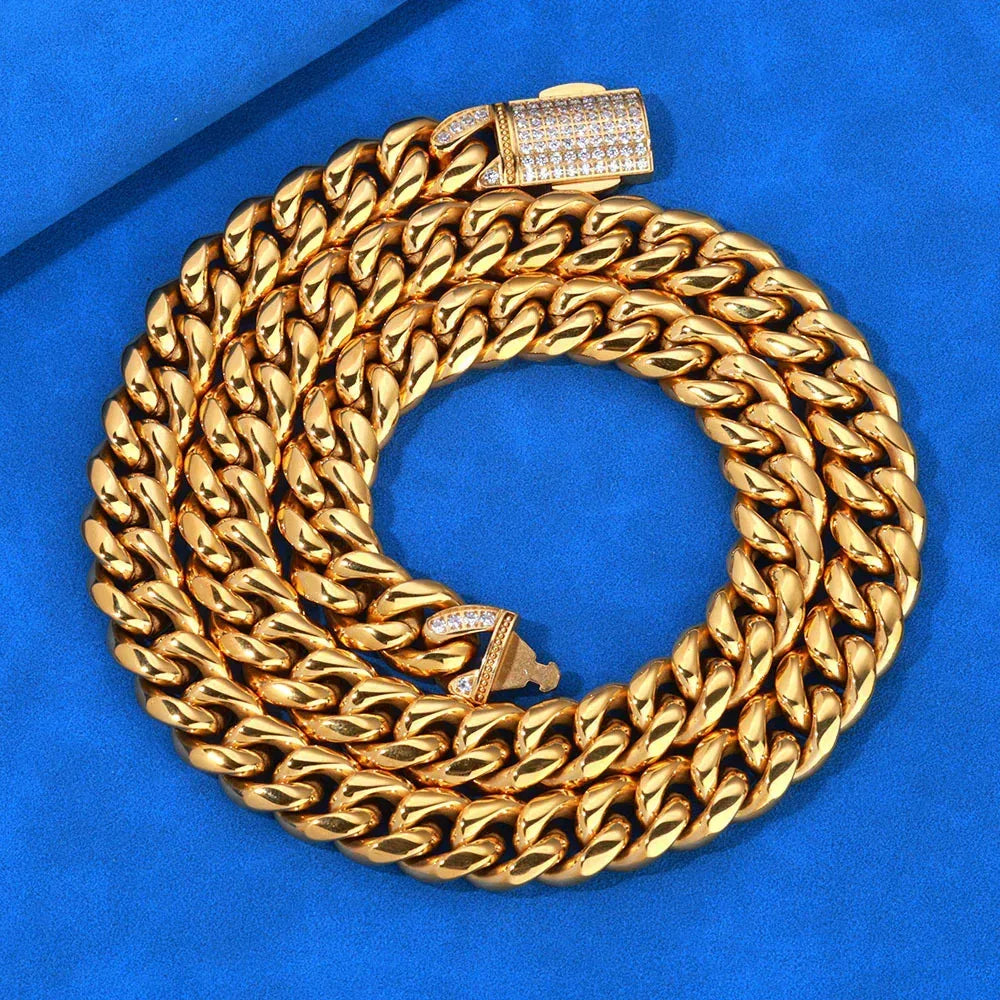 12mm Rounded Cuban Chain Necklace Stainless Steel for Men | Caratix Jewelry - CaratixJewelry