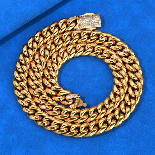 12mm Rounded Cuban Chain Necklace Stainless Steel for Men | Caratix Jewelry - CaratixJewelry