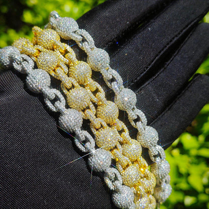 Iced Out Bead Ball Necklace with Copper & Zircon | Street Hip Hop Jewelry | Caratix Jewelry - CaratixJewelry