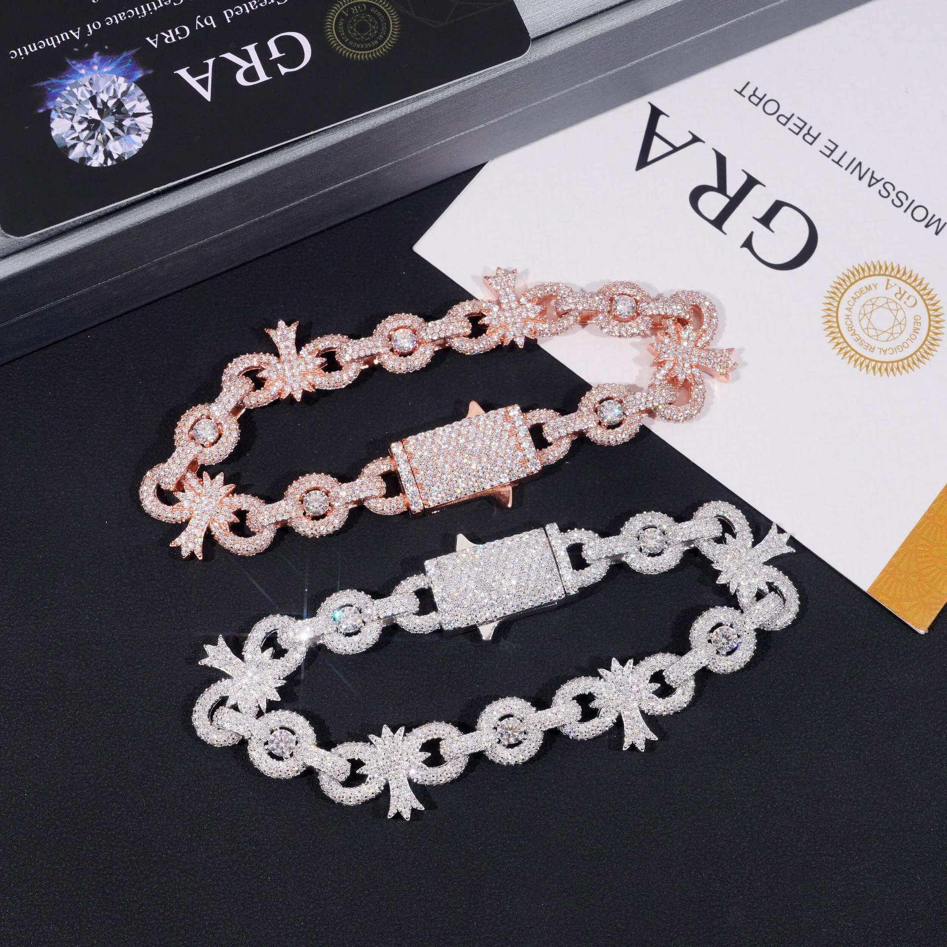 10mm Moissanite Cross Cuban Link Bracelet | S925 Silver Hip Hop Jewelry - CaratixJewelry