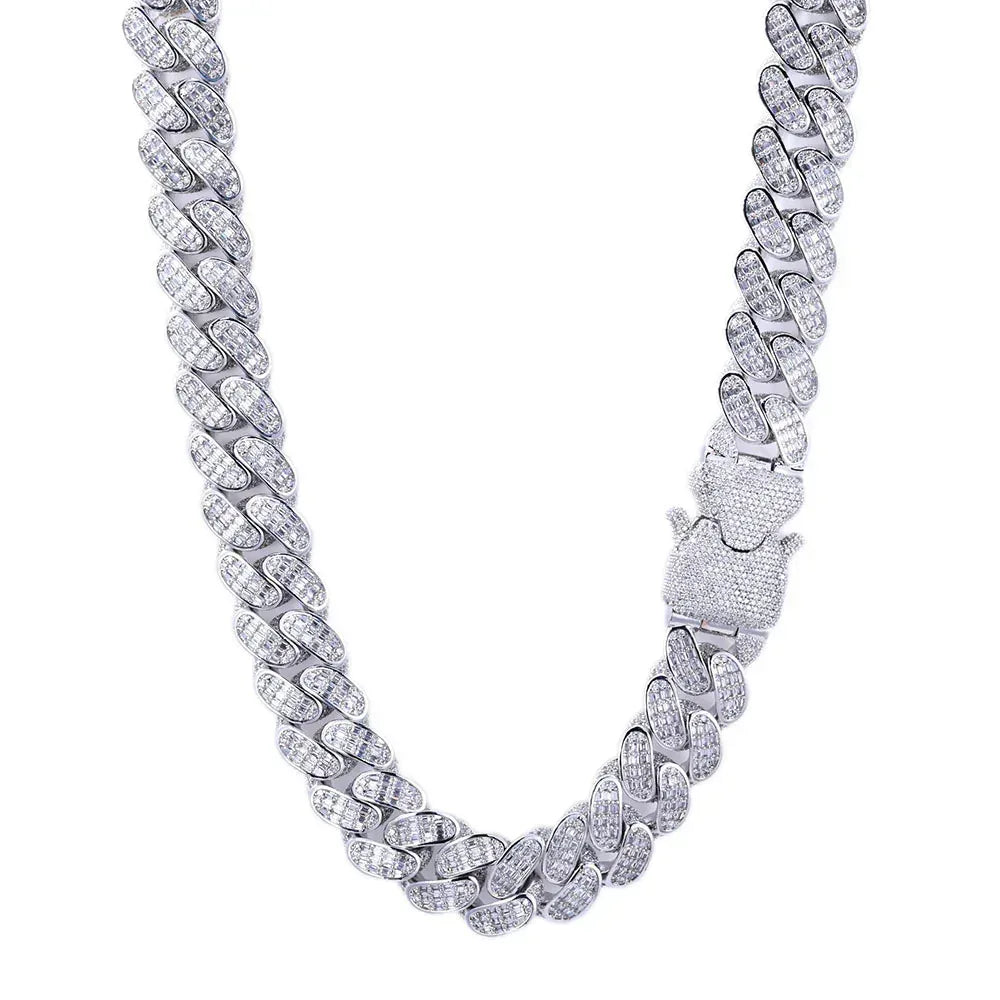 Triple-Row T-Cut Moissanite Cuban Link Chain – S925 Sterling Silver Iced-Out Hip Hop Men’s Luxury Streetwear Necklace - CaratixJewelry