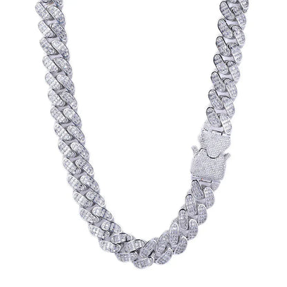 18mm Triple Row Cuban Chain Necklace with Square Zircon - CaratixJewelry