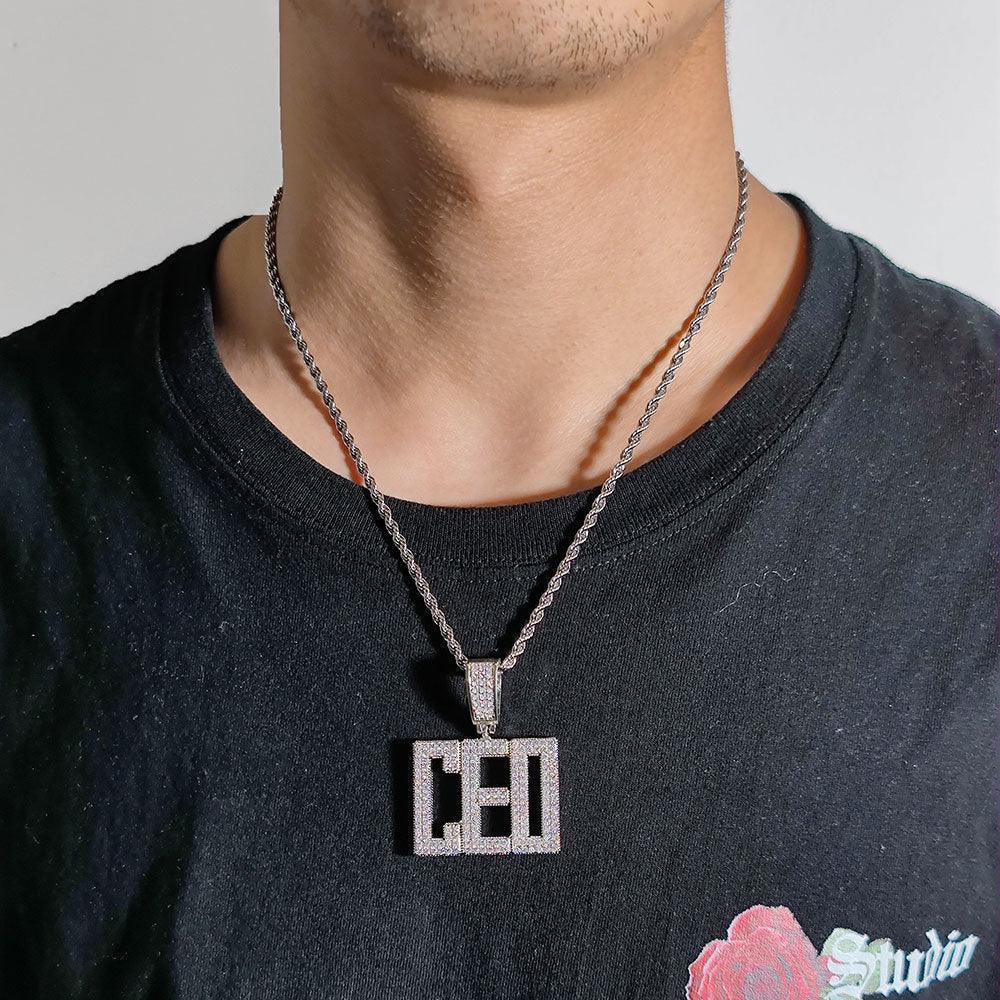 Custom Letter Pendant Necklace with Copper Frame and Zircon Stones for Men | Caratix Jewelry - CaratixJewelry
