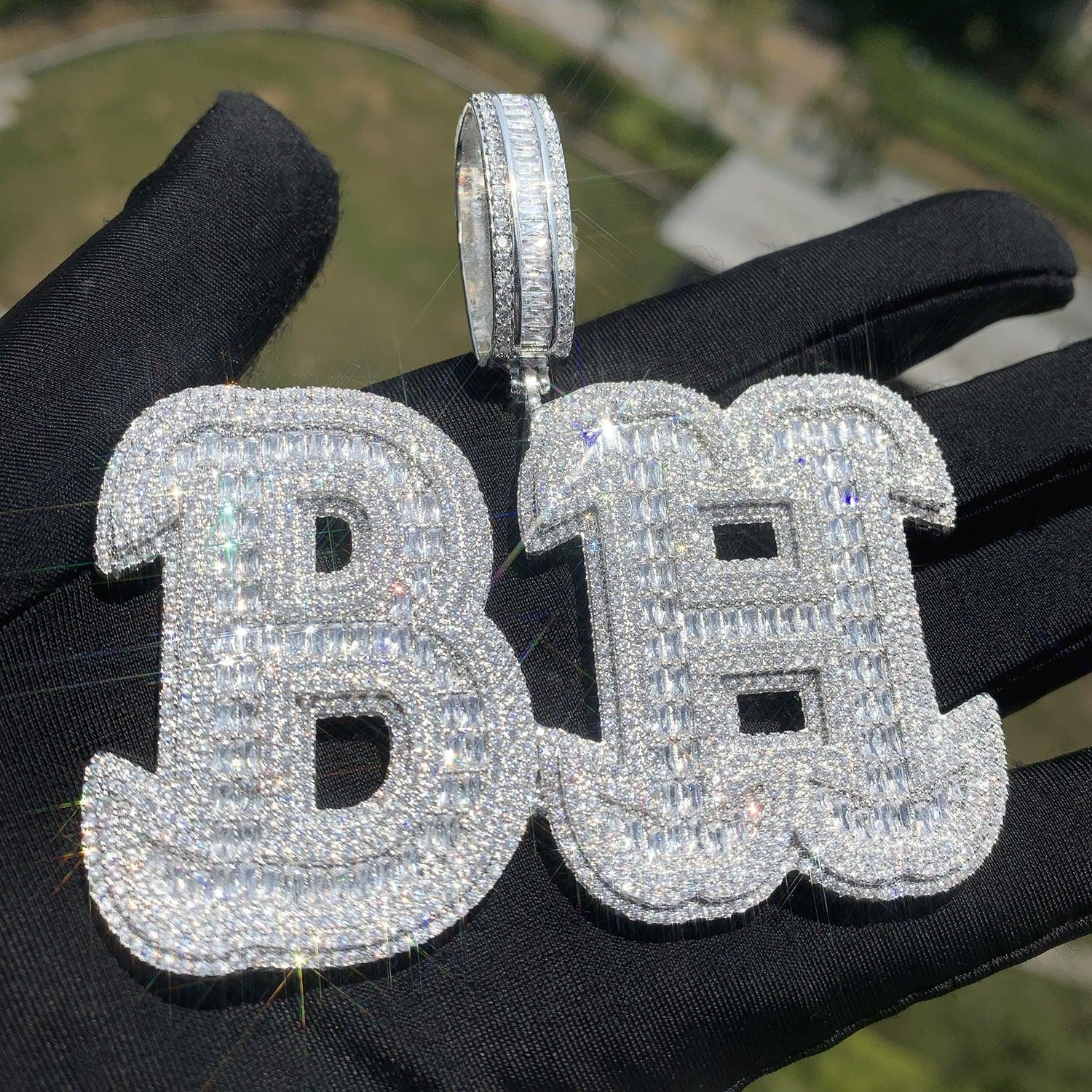 Baguette Script Letter Pendant | DIY CZ Initial Hip Hop Custom Necklace - CaratixJewelry